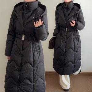 여성 후드 롱 패딩 벨티트 이중 집업 벨트 빅사이즈 겨울 웰론