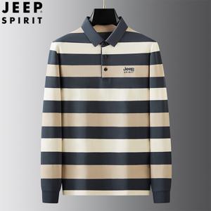 JEEP SPIRIT 남성 스트라이프 티셔츠 클래식 긴팔 카라 티셔츠