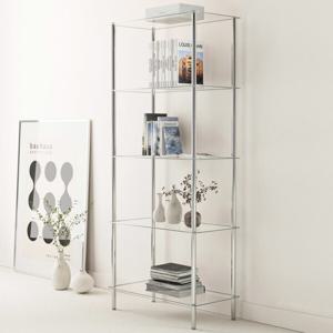 KM-S6005 스텐 미드센츄리 모듈 유리 선반 5단 진열장 코너 인테리어 수납 장식장