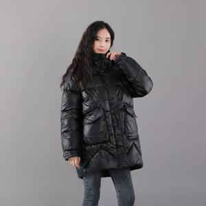 여성 하프기장 루즈핏 후드 패딩 빅포켓 두꺼운 캐주얼룩 따뜻한 편안한 패딩