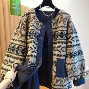 SUTA 스웨이드 재킷 코트 빈티지 플리스 여성 캐주얼 자켓 양면 점퍼 뽀글이 네이비