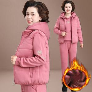 겨울 여성 기모 빅사이즈 방한 패딩 숏조끼 트레이닝복 세트 3종 세트