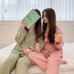 (10+15%) 긴팔 여성 캘리포니아 체크 파자마 세트 잠옷 홈웨어