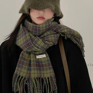 울 머플러 목도리 여성 롱 겨울 그린 체크 니트 OFDJ-SCF12