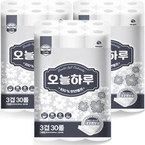 오늘하루 100% 무형광 천연펄프 화장지 3겹 30롤 x 3팩