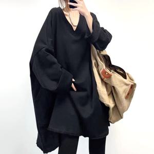 지홍 793 봄가을 브이넼 긴팔 롱티셔츠 루즈핏 박스 오버핏 빅사이즈 아주큰