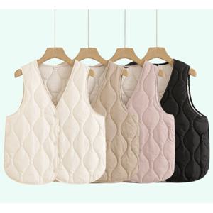 여성 모던 심플 물결 퀼팅 웨이브 패턴 브이넥 경량 패딩조끼 트렌디 레이어드 베스트 (2개이상추가할인)