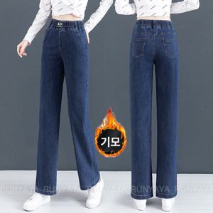 여성 청바지 기모 / 기모 아님 데님 청 바지 일자핏 데님 팬츠 하이웨스트 봄 가을 겨울 여자청바지