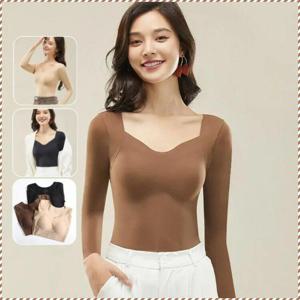 히알루론산 스케어 온도조절 브라 패드 속옷살색 긴팔/여성 브이넥 티셔츠 겨울 보온 데일리웨어