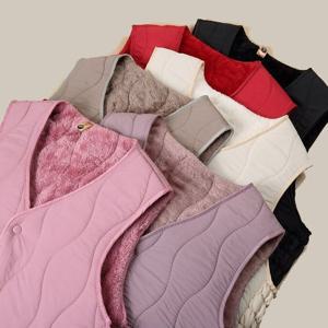 여성 웨이브 방한 보온 융털 기모 안감 브이넥 경량 패딩 조끼 여자 겨울 방풍 이너웨어 (2장이상추가할인)