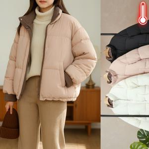 여성 숏 패딩 점퍼 배색 겨울 데일리 아우터 캐주얼 하이넥 블랙 무지 기본