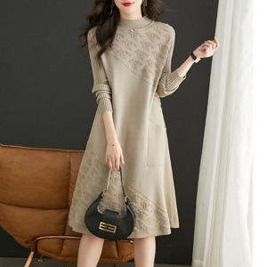 하객룩 정장룩 미디 가을 겨울 베이지 니트 원피스