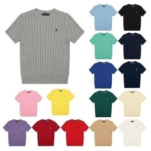 폴 로 랄 프 로 렌여성 코튼 케이블 크루넥 반팔 니트 라운드넥 스웨터 클래식 사계절 모델 16컬러