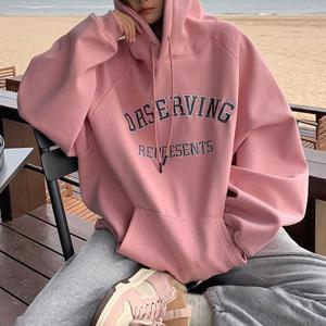 KNMAT1+1 이쁜자수레터링 겨울오버핏 기모 후드티 따뜻한 겨울 기모후드모자