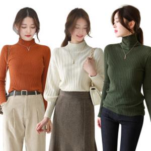 겨울 신상 루즈핏 라운드 브이넥 롱 터틀 폴라 니트 티셔츠