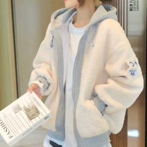 여성 후드 레이어드 후리스 양털 뽀글이 집업