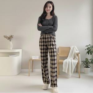 모던 트렌디 양털 기모 데일리 코지 체크 밴딩 팬츠 여성 클래식 방한 보온 홈웨어 바지 (2장이상추가할인)