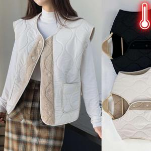 여성 양털 누빔 조끼 퍼 털 안감 기모 경량 베스트 면 웰론 레이어드 퀼팅 빅사이즈 겨울