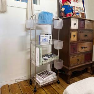 (바스켓 4개 증정) 투명 아크릴 트롤리 이동식 수납 선반 2단 3단 4단