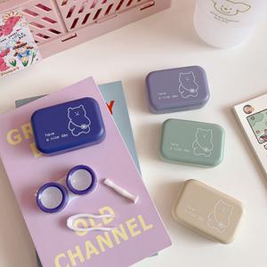 (5종 세트) 곰돌이 휴대용 렌즈 케이스 렌즈통 세척 보관함 세척기 세정액 보관 콘택트 컬러 써클 원데이