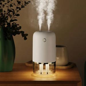 행사가 1.2만) 랩포트 듀얼분사 무선 미니 가습기 무소음 무드등 400ml LABHU592 사무실 가정용 차량용