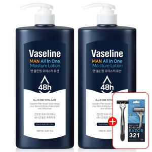 바세린 48h 맨 올인원 로션 대용량 바디로션 남성로션 바디크림 1000ml 2개+면도기 증정