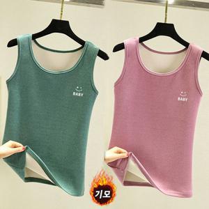 1+1 여성 융털 라운드 기모티셔츠 이너티 방한 캐주얼 민소매 나시티