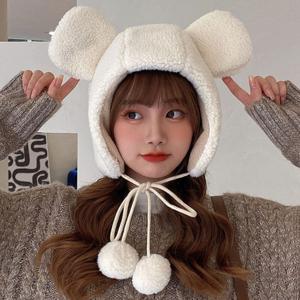 여성 곰돌이 귀달이모자 귀여운 겨울 방한 귀도리 털 모자 OFS-DMHT20