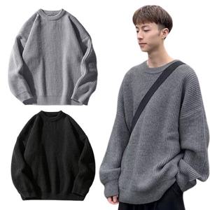 베이직 남성 니트 스웨터 루즈핏 2XL 긴팔 라운드넥 폴리에스테르 무지 가을 겨울 블랙 그레이 OFS-MNT10
