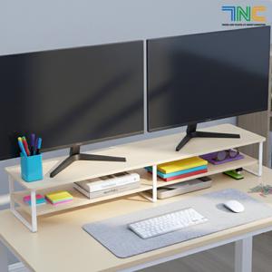 7NC 듀얼 모니터 받침대 2단 높은 받침 선반 대형 사무실 서랍형 서랍 와이드 우드 수납 스탠드 B형일체형