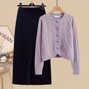 봄 가을 여성 니트 가디건+롱 플레어 스커트 투피스 데일리 언발 꽈배기 카디건 스웨터 상하세트 간절기
