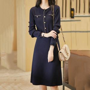 반짝실 버튼 라인 배색 니트원피스 봄 가을 겨울원피스