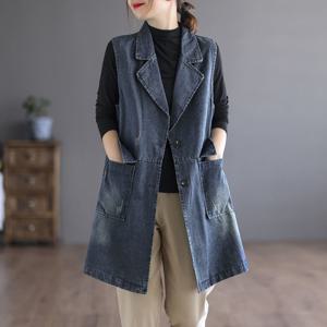 여성 하프 데님 코트 루즈핏 베스트 정장 빅사이즈 가을 민소매 조끼