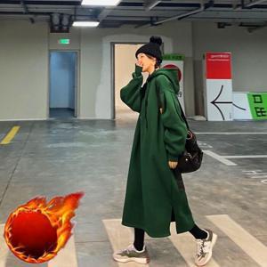 가을 겨울 루즈핏 여성 기모 일자핏 롱 후드티 원피스