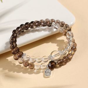 행운 재물운 팔찌 럭셔리 스모키 쿼츠 크리스탈 비즈 팔찌