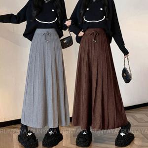 미디 a라인 스커트 부드러운 봄 가을 겨울 여성 니트 스트링 스트랩 하이웨스트 니트스커트 여자니트