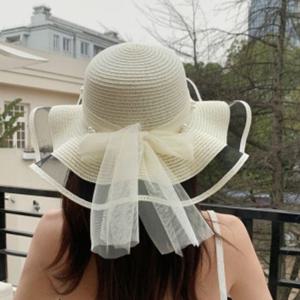 진주 리본 비치모자(아이보리) 바캉스모자