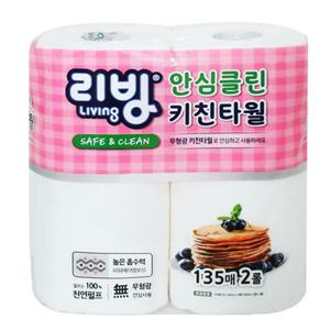 리빙 안심클린 키친타월, 135매 x 2롤