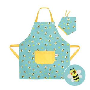 [더해피]핸드메이드 아동용 버튼형 앞치마+두건-꿀벌 민트 에이프런/유아/어린이/키즈/미술/요리