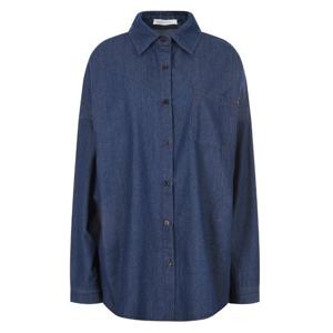 샵앤) 여성 데님 오버핏 카라넥 긴팔 진청 베이직 셔츠 남방 RJ-WBL-20558-진청