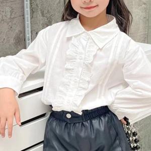 [다미주니어]더블라인프릴블라우스 주니어 여아 면 블랴우스 셔츠 단체 합창복 초등 졸업 입학사진