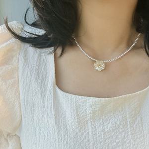 CN2195 자개꽃 데이지 진주 초커 목걸이