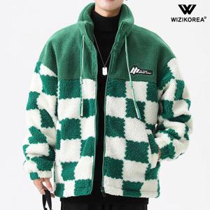 남성 체크 뽀글이 후리스 누빔 점퍼 양털 집업 아우터 WI062P