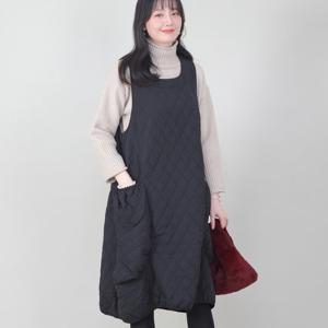 애비뉴투지 엄마옷 다이아 퀼팅 루즈핏 빅 주머니 겨울 패딩 원피스 K01528