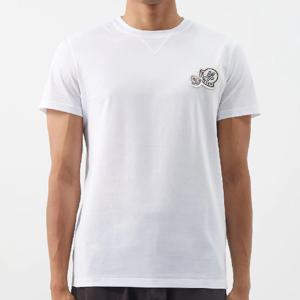 25 FW 몽클레어 로고 패치 리브드 크루넥 코튼 저지 티셔츠 화이트 8390Y 001