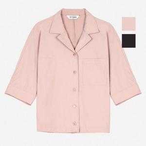 뱅뱅 동백01 여성 솔리드 오픈카라 반팔셔츠 CSL300