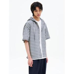 (225665BQ1P) [에잇세컨즈] 후드 체크 반소매 셔츠  블루