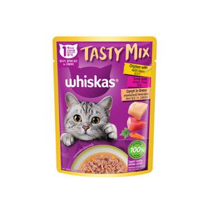 [12개세트] 위스카스 테이스티믹스 닭고기&참치&당근 그레이비 파우치 70g