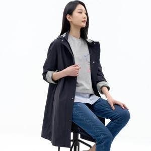 [지센][지센] 체크배색 방수 후드 롱 코트 LCCAN228_DN
