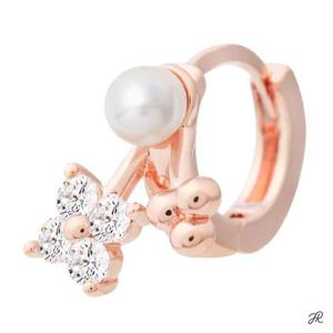 라뮤즈 14K 금침 로즈골드 큐빅 진주 귀찌 링피어싱 귀걸이